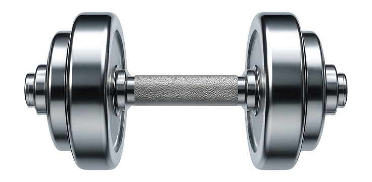 Pair of metallic dumbbells on a gym floor.