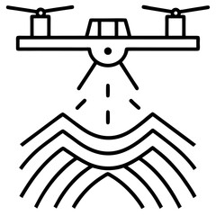 Agricultural drone spraying crops with precision farming technology on a modern farm outline icon
