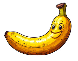  “Banana with a Smiling Cartoon Face, isolated on a transparent background”.