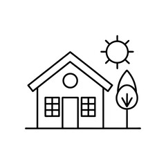 Simple house with sun and tree