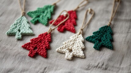 Eco friendly Christmas ornaments crafted from recycled plastic hang on a rustic background for the holiday season