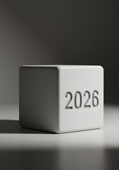 Minimalist 3D Rendered 2026 Year Cube with Shadow Display Graphic