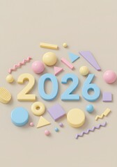 Minimalist Geometric 2026 Year Design With Pastel Colors and Soft Shadows