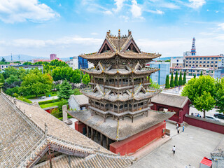 Summer aerial photography of Feiyun Tower in Wanrong County, Yuncheng City, Shanxi Province