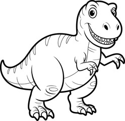 Cartoon dinosaur, black and white T-rex, vector illustration, prehistoric animal, kids coloring page, cute dino drawing, fun sketch