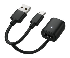 USB cable and adapter isolated on a plain background.