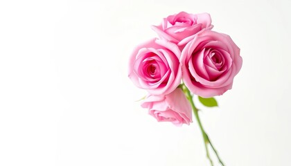 Fototapeta premium Delicate pink roses, pristine white backdrop, soft lighting, valentines, macro