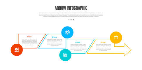 Arrow base shape infographics template diagram with long arrow cut and slice with 4 point step creative simple flat outline
