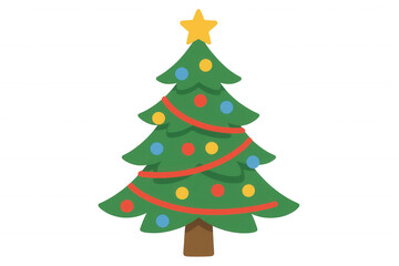 Christmas tree with star and colorful ornaments, symbolizing winter holiday season and celebration, on transparent background