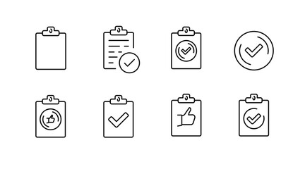 Checklist and planning outline icons set – linear, task management, productivity symbols