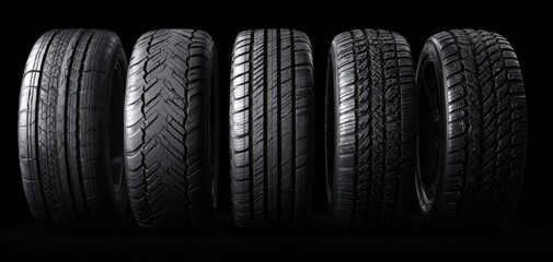 The collection of various car tires showcasing distinct tread patterns and styles.