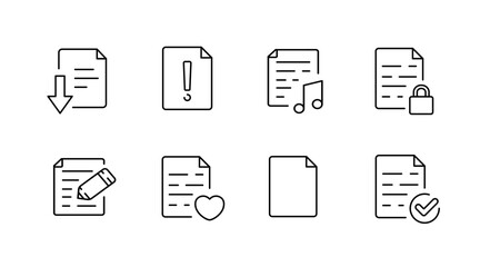 Document management icons set – outline, linear, file organization symbols