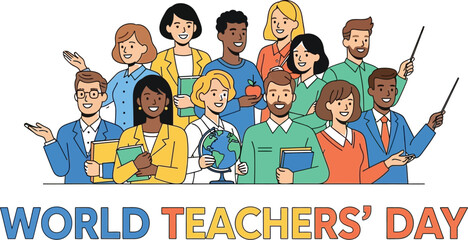 Group of diverse teachers celebrating world teachers' day together