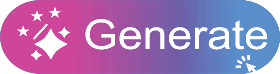  A gradient button with a "Generate" text, a magic wand icon, and a clickable cursor, symbolizing AI, creation, and innovation.

