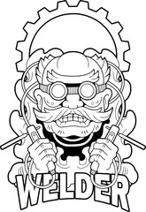 Funny welder, outline illustration design