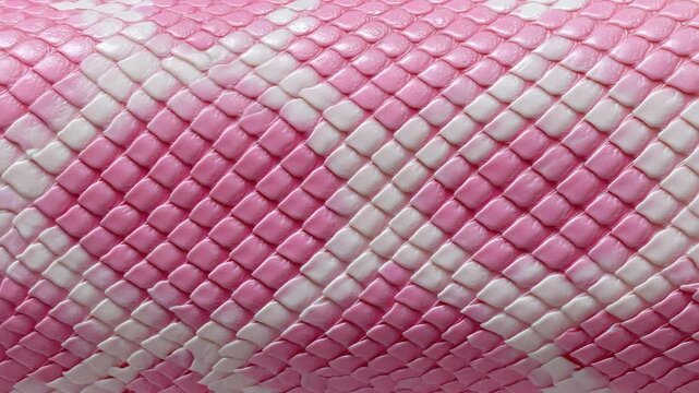 Closeup of pink and white patterned snake skin texture in motion