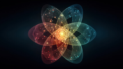 Concept of a futuristic thermonuclear energy logo featuring vibrant colors and dynamic shapes expressing energy transformation