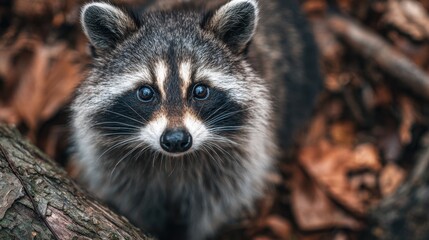 Close-up of a Curious Raccoon in Forest with Natural Background