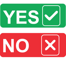  A set of two rectangular buttons in green and red with bold "YES" and "NO" text and corresponding checkmark and 'X' icons, symbolizing a decision or choice.