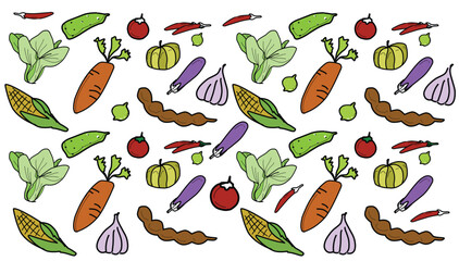 group of vegetables drawing doodle isolated.eps