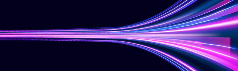 A high-speed energy tunnel pulses with red and purple glow. Curved lines spin in spirals, creating motion blur. Cybernetic light structure in a dark space.