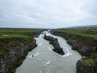 river Skjálfandafljót and rock formations in Iceland