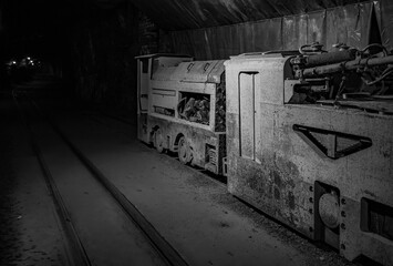 the old mine electric locomotive in mine 