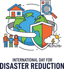 International day for disaster reduction with earth and shield icon