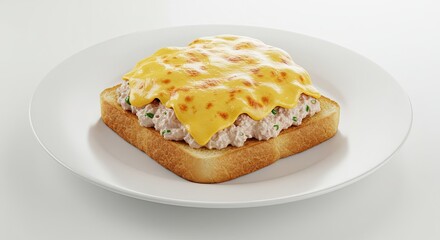 Delicious Tuna Melt Sandwich on White Bread Toasted with Melted Cheese.