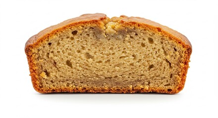 Deliciously Baked Banana Bread Slice Isolated on White Background.