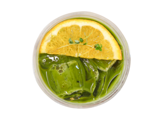 Orange Matcha Green Tea  top view  on transparent.