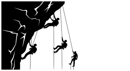 vector illustration of rock climbers on overhanging rock face