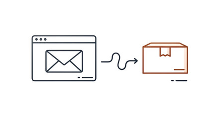 Isolated concept of online message turning into physical parcel for shipping, delivery