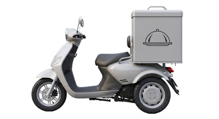 Fototapeta premium Isolated delivery scooter food service box. Food on wheels for safe, timely delivery, transport