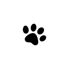 Black paw print vector illustration with a simple, minimalist design. The image features a single paw print centered on a white background, ideal for pet-related projects or designs.

