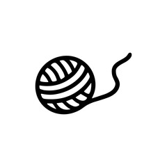 Simple black and white vector illustration of a ball of yarn icon. The image features minimalist design suitable for knitting, crafting, and sewing themes.