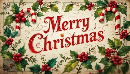 Merry Christmas Greeting with Red and White Snowflakes - Seasonal Message in Snowy Winter Wonderland