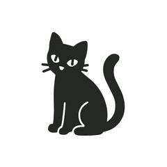 harming black cat silhouette vector illustration perfect for pet-themed designs or Halloween projects. Depicts a sitting feline with a playful and curious expression.