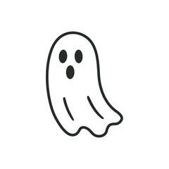 Ghost icon vector illustration features a simple, stylized ghost with a surprised expression, ideal for Halloween themes or spooky designs. Bold black lines and minimalistic style enhance its appearan