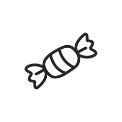 Black and white vector illustration of a minimalistic wrapped candy design. Features simple lines, making it ideal for use in logos, packaging, or as a decorative element in various projects.

