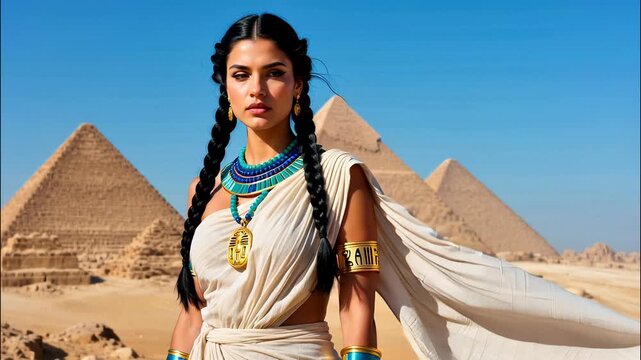 Golden Hour Close-Up of Egyptian Noblewoman with Usekh Collar and Kohl-lined Eyes