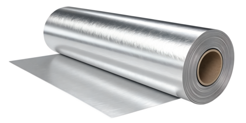 Roll of Silver Aluminum Foil Material on Transparent Background  PNG