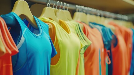Colorful Activewear Display in Sports Apparel Shop for Fitness Training