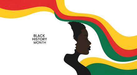 A minimalist graphic of two facing profiles a black silhouette and a white outline with a flowing background of Pan African colors to represent unity and diversity.