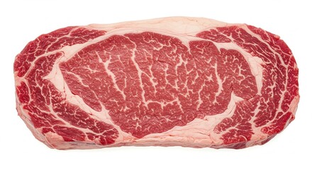 Raw Marbled Ribeye Steak Isolated on White Background.