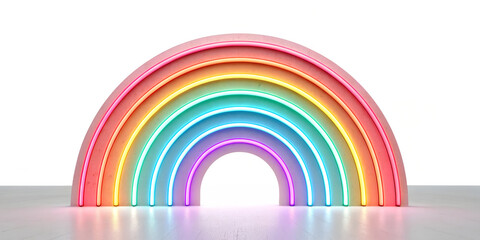 Obraz premium Colorful Neon Rainbow Archway Isolated on Transparent Background