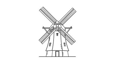 Obraz premium Windmill outline drawing, a simple illustration of a traditional structure for grinding grain