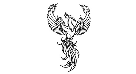 Obraz premium Elegant phoenix bird with wings spread in flight, rising from flames