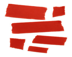 Set of realistic red torn adhesive paper tape pieces.
