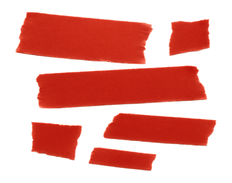 Set of realistic red torn adhesive paper tape pieces.